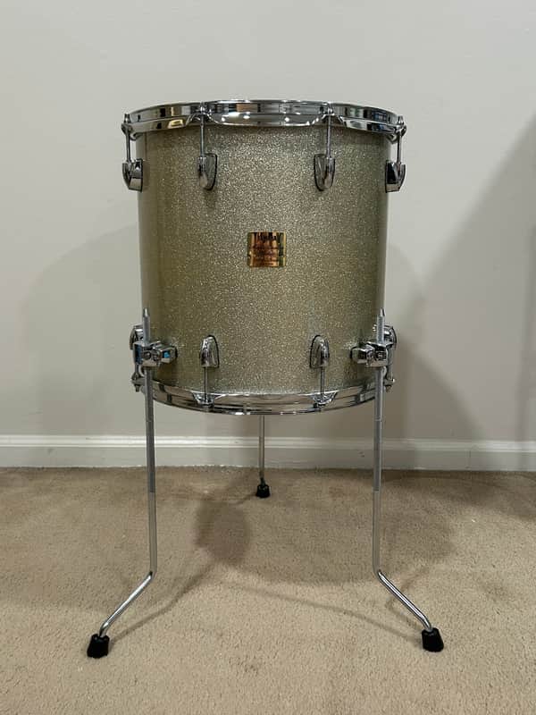 Yamaha 14x14 Maple Custom Absolute Floor Tom Drum Silver Sparkle Made In Japan image 1
