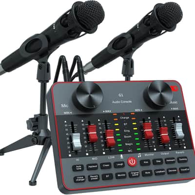 Podcast Equipment Bundle for 2 Mic Tiktok Video Content Creator Kit, Audio Interface DJ Mixer Sound Card/Board Condenser Microphone for Studio Smartphone/PC/Laptop Broadcast Recording/Live Stream image 1