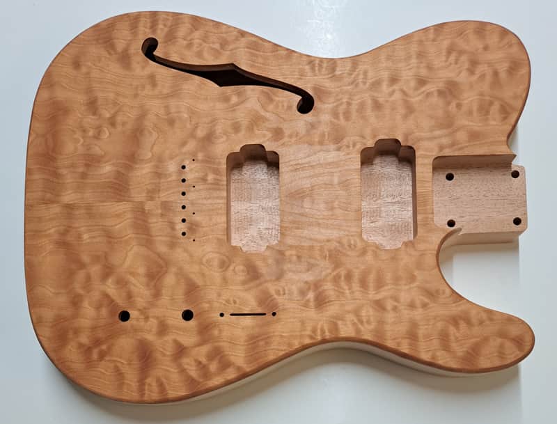 Shepard Custom Guitars Custom Telecaster Body Semi-hollow Backroute Quilted Maple Top On 1pc Mahagony 2023 - Unfinished image 1