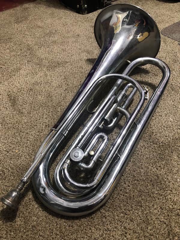 Olds Ultratone Bass Baritone Bugle Silver - Fullerton, CA - 1 rotary trigger, one piston valve image 1