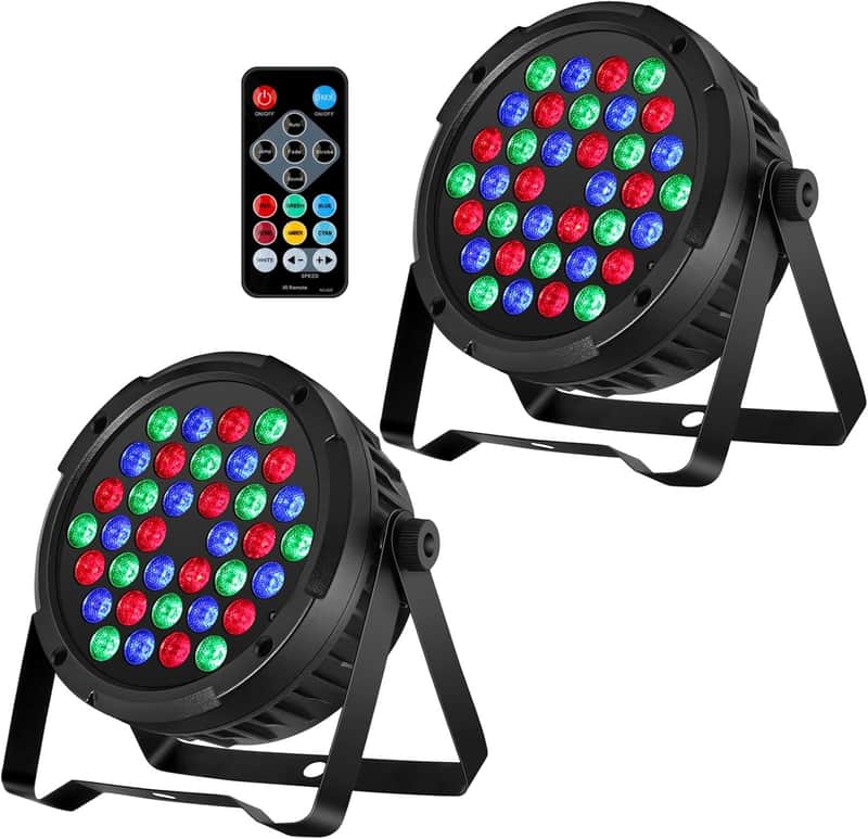 LED Stage Par Lights - 36W RGB Color DJ Par Can Lights 2 Pack Sound Activated with Remote DMX Control Uplights for Events Wedding Party Christmas Halloween Music Dance Live Shows Church and Club image 1