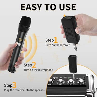 Wireless Microphones, Professional UHF Metal Dual Handheld Cordless Dynamic Mic System with Rechargeable Receiver, 1/4" Output, 160ft Range, Auto Connect for Karaoke, Party Singing, Church, Speech, DJ image 4