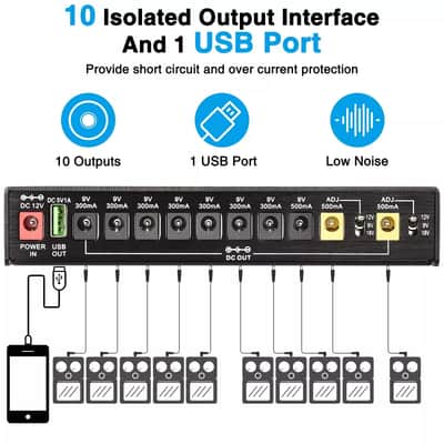 Mosky ISO 10 Isolated Output Guitar Bass Effect Pedal Power Supply 9V 12V 18V US Plug image 18