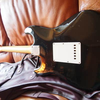 1980 Greco SE-800 Super Real Black, V neck with rosewood slab board (MIJ S-Style) + Original gig bag image 9