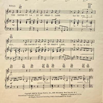(VINTAGE/USED Sheet Music) The Naughty Lady of Shady Lane - Piano/Vocal/Guitar image 2