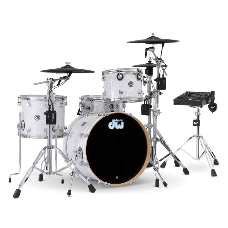 FREE TOM REBATE! - DW DWe 4pc Complete Electronic/Acoustic Drum Set w/Roland Cymbals & V51 White Marine image 1