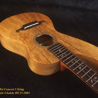 Handmade 5 String Harp Style Concert Ukulele Solid Mango, MOP Vine Inlay, Bruce Wei HU15-2003 image 4