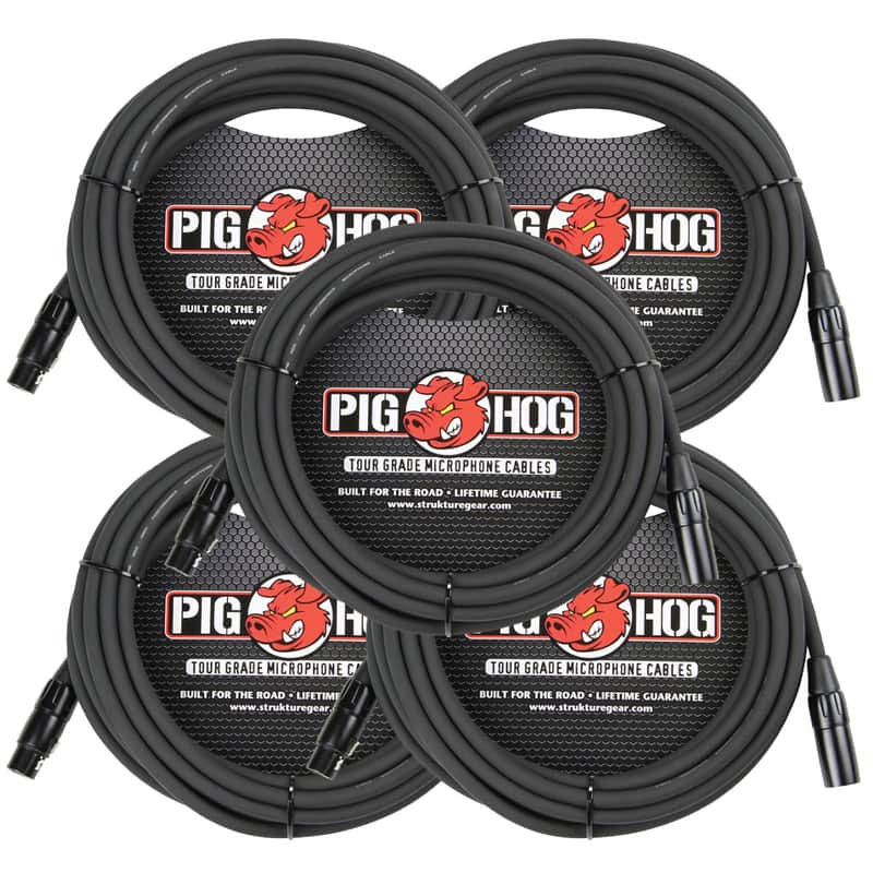 5 Pack Pig Hog PHM30 XLR High Performance 8mm Microphone 30 Foot Ft Mic Cable Lifetime Warranty! image 1
