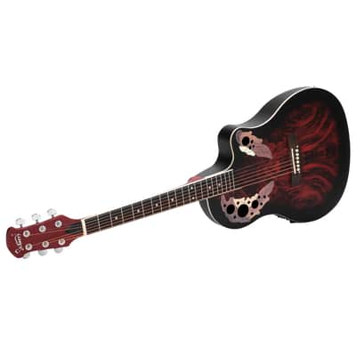 Glarry 41 inch Full-Size Cutaway Acoustic-Electric Guitar Grape Voice Hole Spruce Top Round Back 2020s - Sunset Red image 3