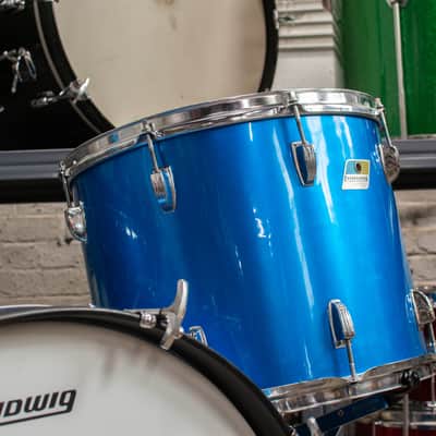 1970s Ludwig 14x26 12x15 16x18 Blue Silk Drum Kit image 6