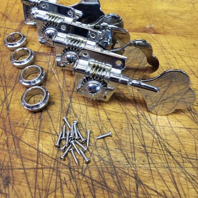 Chrome Four in line Split Shaft Bass Guitar Tuners Grommets Screws Luthier Project Parts #2 image 1
