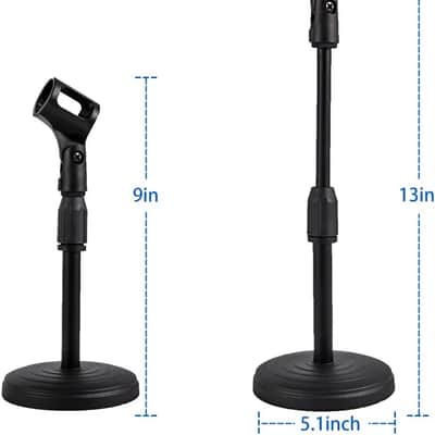 Desktop Microphone Stand,Heavy Duty Table Desk Microphone Stand with Non-Slip Metal Base, 3/8" and 5/8" Adapter Adjustable Height image 2