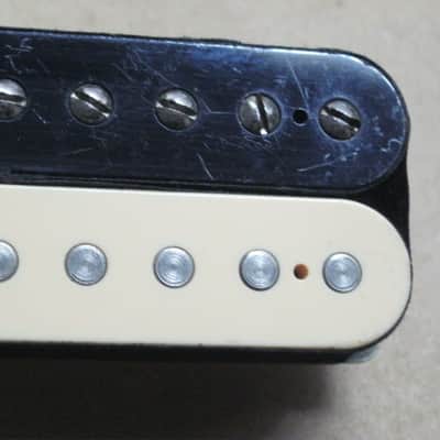 litely reliced player's wear StewMac Neck Humbucker Reverse Zebra (screws on black/flat poles on creme) 8.42k, Alnico 5, 50mm pole spacing, item # 101549 2000s-2010s, +screws/springs (orig 4 conductor wire shortened & 2 conductor wire added, Now 2 con) image 14