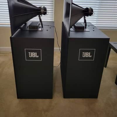 JBL 4722N Audiophile Speakers (Horn + dual 15” LFD) w/Custom Grilles + Wood Stands! image 4