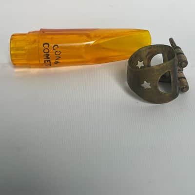 Vintage RARE Conn Comet #3 Alto Mouthpiece With Original Ligature 1950s - Translucent Amber (Orange) image 5