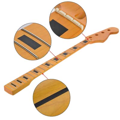 Precision Bass Style 4 String Bass Guitar Neck 20 Frets, Yellow Matte-Yellow Matte image 3