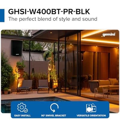Gemini Sound GHSI Active/Passive Bluetooth Outdoor Speakers- Daisy Chain Capable, IP44, Wall Mount (Black, 100 Watts) image 2