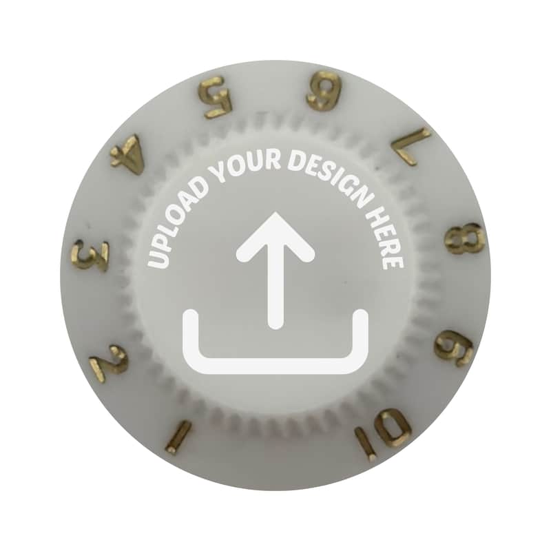 Custom Strums™ Personalized Strat-Style Guitar Knob (Single) White with Gold, Left Handed -10 image 1