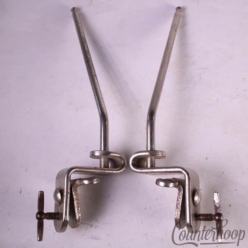Leedy&Ludwig Clamp-On Bass Drum Spurs/8"Legs-Mounts Nickel Vintage 40s Wood Hoop image 1