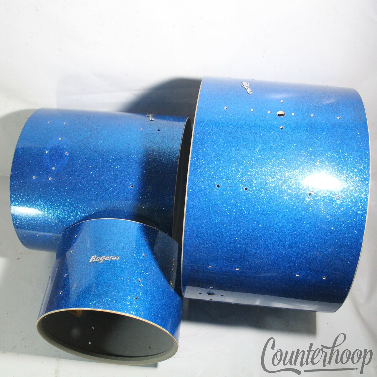 Rogers 22,13,16"Cleveland Drum Set Shells Bass/Tom/Floor Holiday Blue Sparkle BB — main photograph