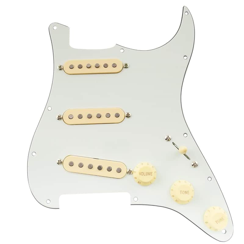 Brand New  Pro Pre-wired Standard SSS Pickguard with  Pickups ered Alnico 5 Magnet Single Coil Pickups for ST Style Electric Guitar, 3Ply Aged White image 1