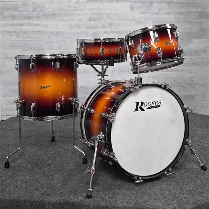 Used Rogers Powertone 4pc Drum Set Vintage Sunburst Lacquer - Very Good image 1