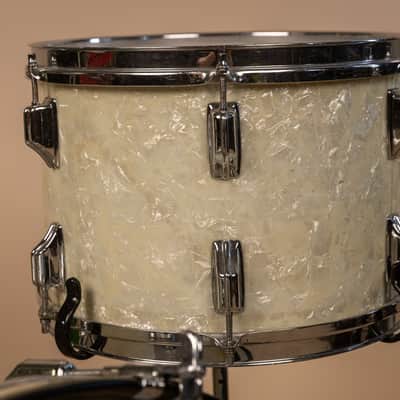 Vintage Rogers White Marine Pearl Drum Set 14x24 9x13 16x16 and 16x18 image 18
