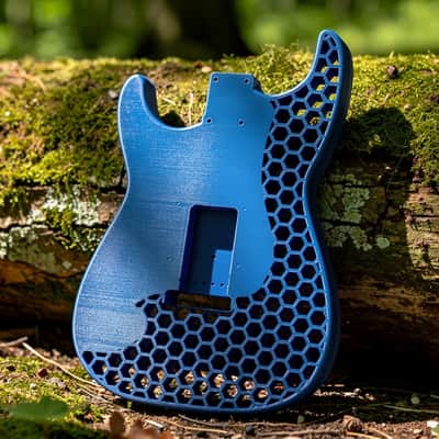 JGV3D | 3D Printed S-Style Guitar Body | One-Piece PLA+ | Fully Routed SSH | Right Handed | Blue | Hexagon image 2