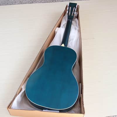 Blue Resonator Folk Acoustic Guitar, Laminated Spruce Top Body, Mahogany Neck image 2