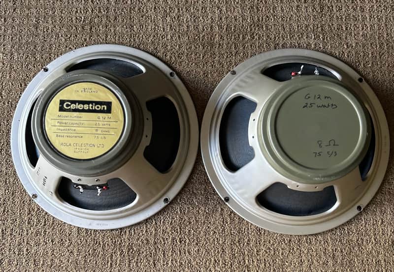 1971 Celestion G12M Greenback T1220 (8Ω) – Pair – Original Pulsonic Cones – DD25 image 1