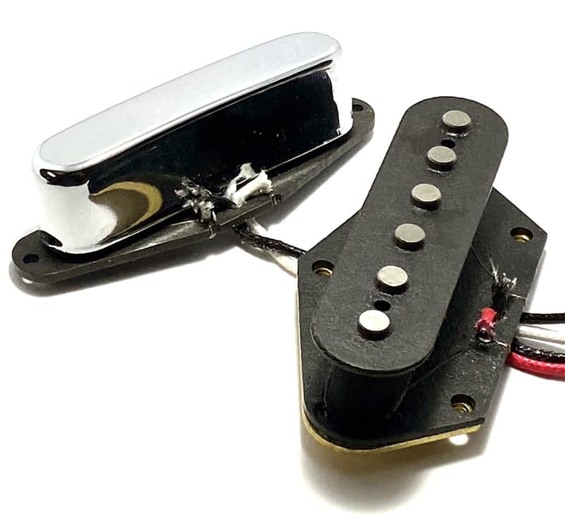 Dragonfire Tele True Texas Pickup Set, Black Bridge w/ CHROME Covered Color Neck, Hot AlNiCo Performance Telecaster Pickups image 1