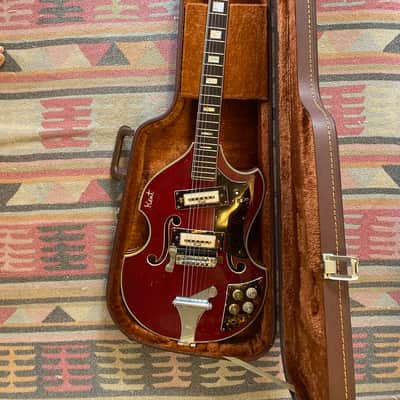 Kent 834 1960's Cherry Red Semi Hollowbody Guitar with white trim image 2
