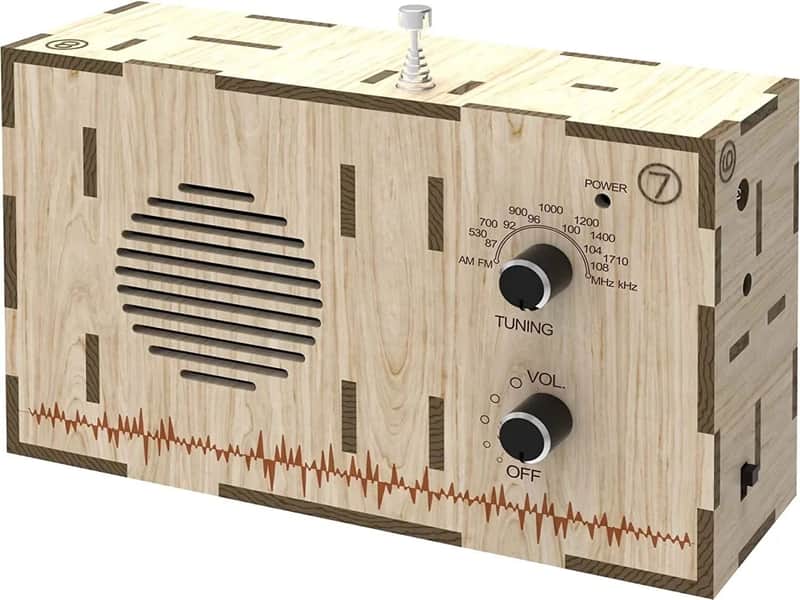 DIY Build Your Own AM/FM Radio Kit – Educational Wooden Radio Puzzle with Antenna, Speaker & Aux Input image 1