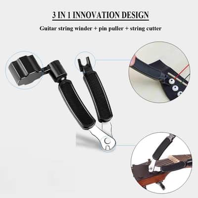 Guitar String Winder Cutter Pin Puller - 3 In 1 Multifunctional Guitar Maintenance Tool/String Peg Winder + String Cutter + Pin Puller Instrument Accessories image 2