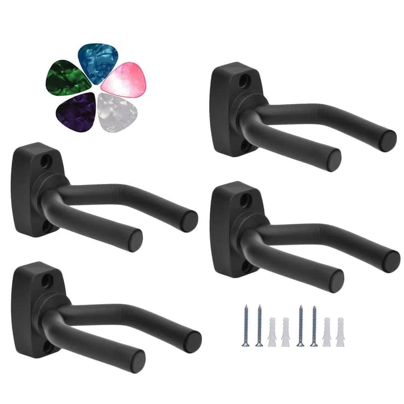 Guitar Mount Wall Hanger Stand Ukulele Wall Hook Keep Holder Mount Display 4 Pack With Guitar Picks Violin Wall Stand Mandolin Rack Bracket Bass Accessories Easy To Install(5 Pack Guitar Picks) image 1