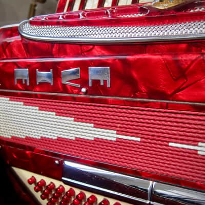 Vintage 1960s Silvio Soprani Accordion Model 8643 Full Size Red Mother Of Pearl with Original HSC image 10