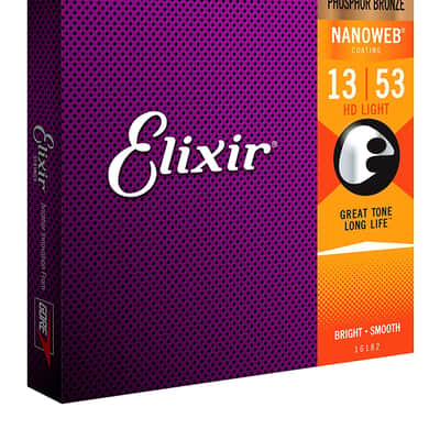 Elixir 16182 Nanoweb Phosphor Bronze Acoustic Guitar Strings - HD Light (13-53) image 1