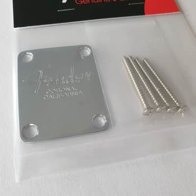 Fender genuine corona logo guitar neck plate chrome 099-1446-100 image 2