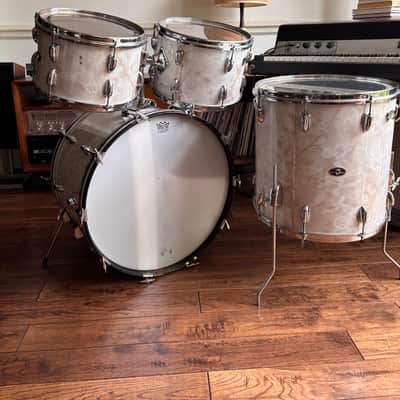 Vintage 1970s Slingerland Vertigo Grey 4 Piece Drum Set 22/12/13/16 Niles Badge image 6