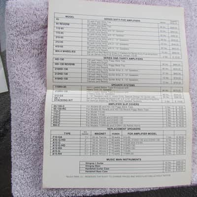 1976 Music Man Price List Amps AND Stingray Bass & Guitar Cool Vintage Music Man Price List Excellent Condition image 2