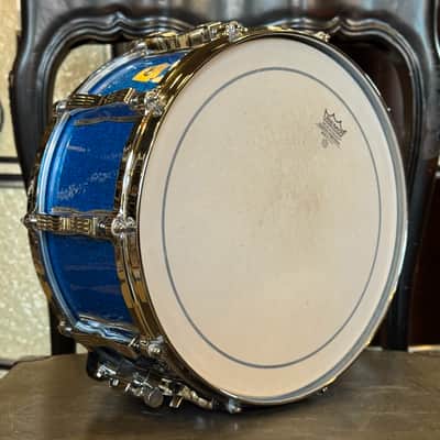 USED 90's Ludwig 6.5x14 Monroe Era Classic Maple Snare Drum in Blue Sparkle image 5