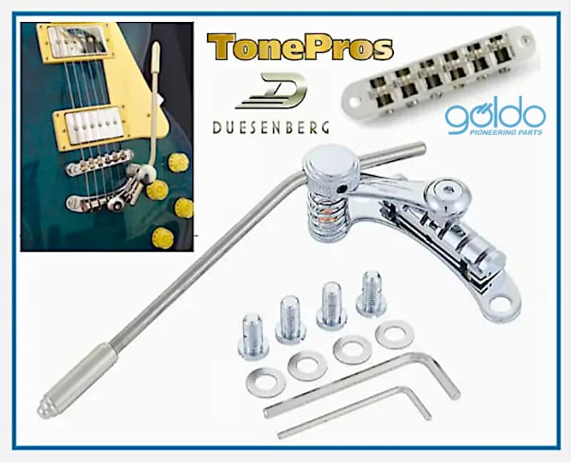 OUR BEST! Duesenberg/Goldo Les Trem II from Germany W/ Tonepros Roller Bridge Chrome 4 Gibson/Epi. Bolts On To Most Stop Tail Guitars, 1/3 weight of Bigsby! image 1