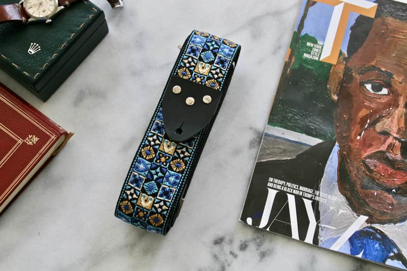 Vintage 70s Blue 'Woodstock' Guitar Strap Replica image 1
