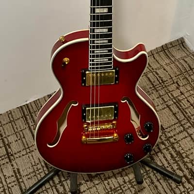 Brewton Les Paul Style Semi-Hollow Body Electric Guitar - Red image 1