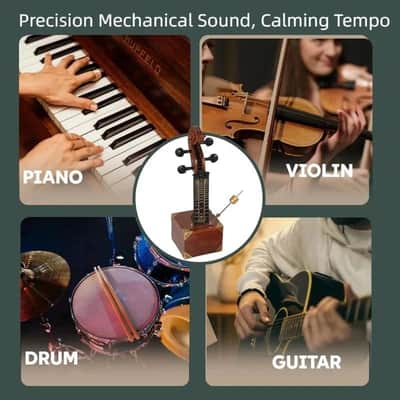 Handcrafted Solid Wood Mechanical Metronome - Violin Scroll Head Vintage Design image 7