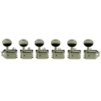 Kluson 6 In Line Deluxe Series Tuning Machines - No Line - Nickel With Oval Metal Buttons