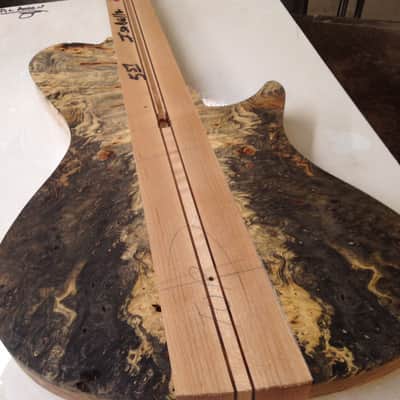 Warrior Isabella 5 string 20th Anniversary Bass 2015 - Very Special Ordered Buckeye Burl & Spalted Maple many factory photos of the build. image 9