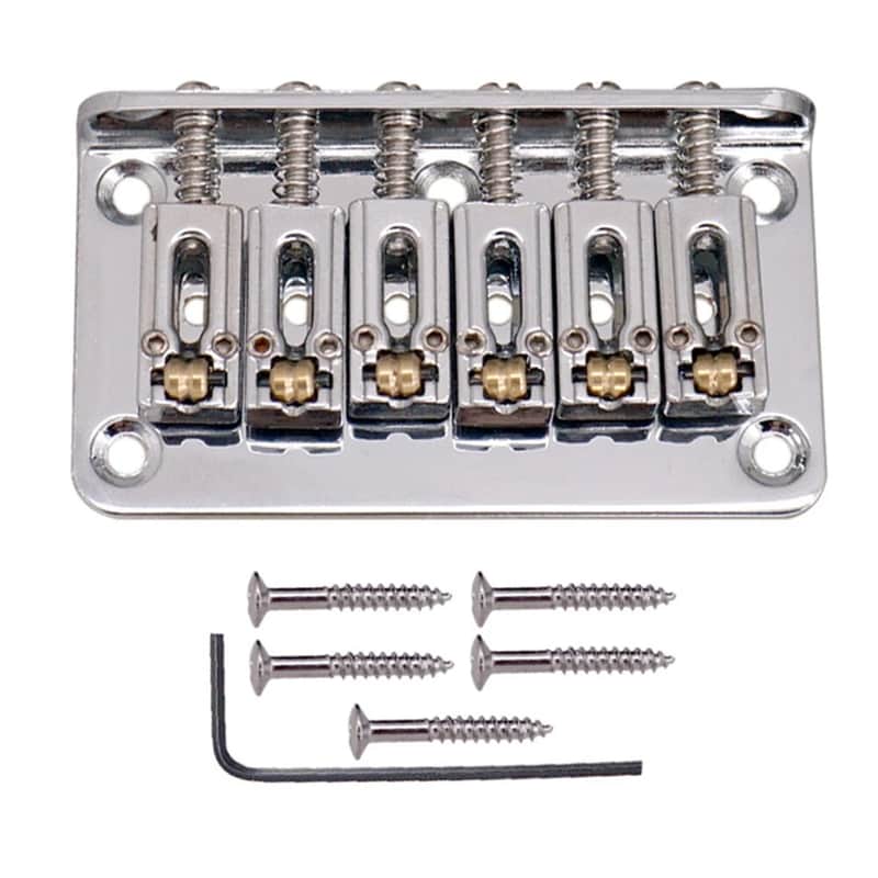 Hardtail Fixed Guitar Bridge | 6 String Roller Saddle Bridge for Electric Guitar Replacement with Wrench & Screws (78mm, Chrome) image 1
