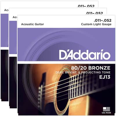 3 Sets of D'Addario EJ13 80/20 Bronze Acoustic Guitar Strings Custom Light 11-52 image 1