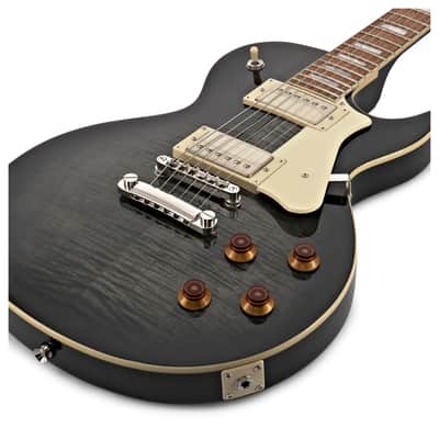 Cort CR250 TBK Classic Rock Series Single Cutaway Flame Maple Top HH Trans Black image 3